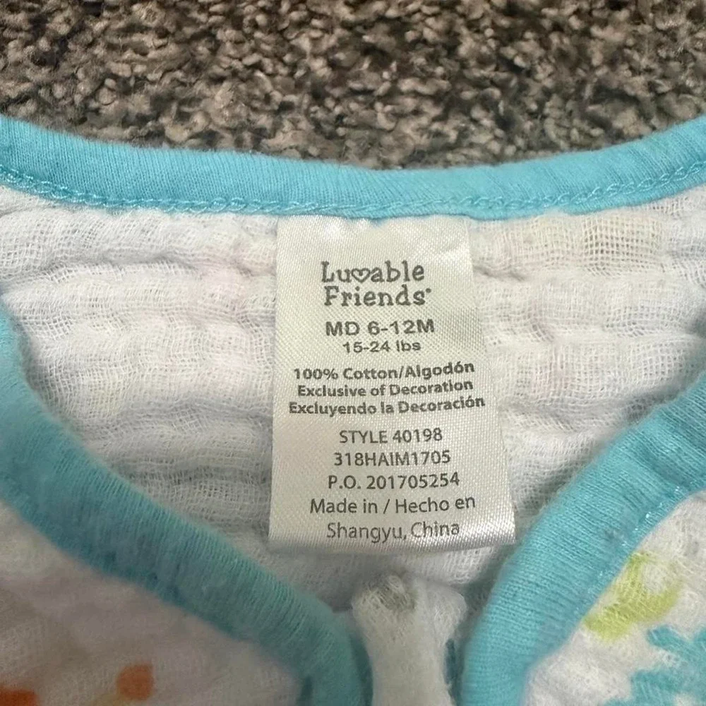 Luvable Friends Muslin Sleep Sack 6-12M Animal Alphabet Cotton Wearable Blanket